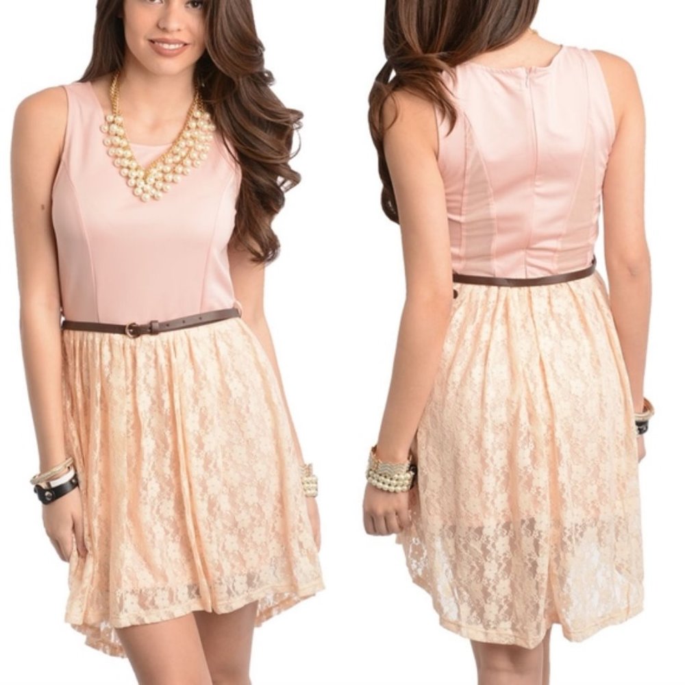 NEW - Women's Pink Peach High Low Dress w/ Belt